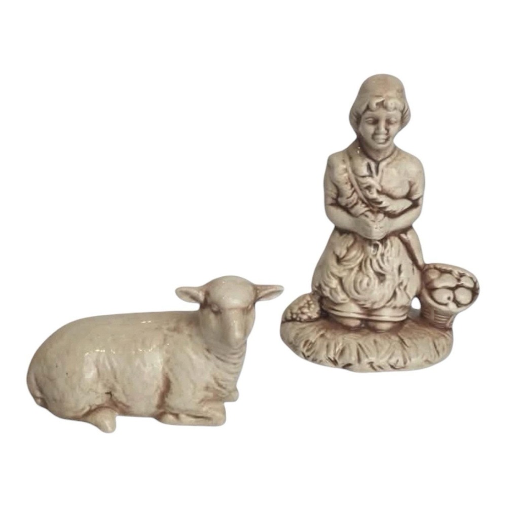 Vintage Set Holland Mold Ceramic Nativity Pieces- Shepherd Boy & Lamb- No Chips